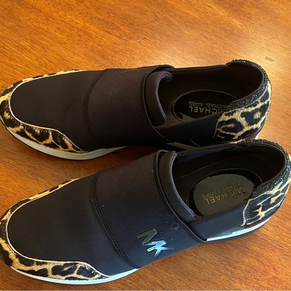 Michael Michael Kors Womens Felix Trainer Low Top Slip On, Black/Leopard - Picture 6 of 14